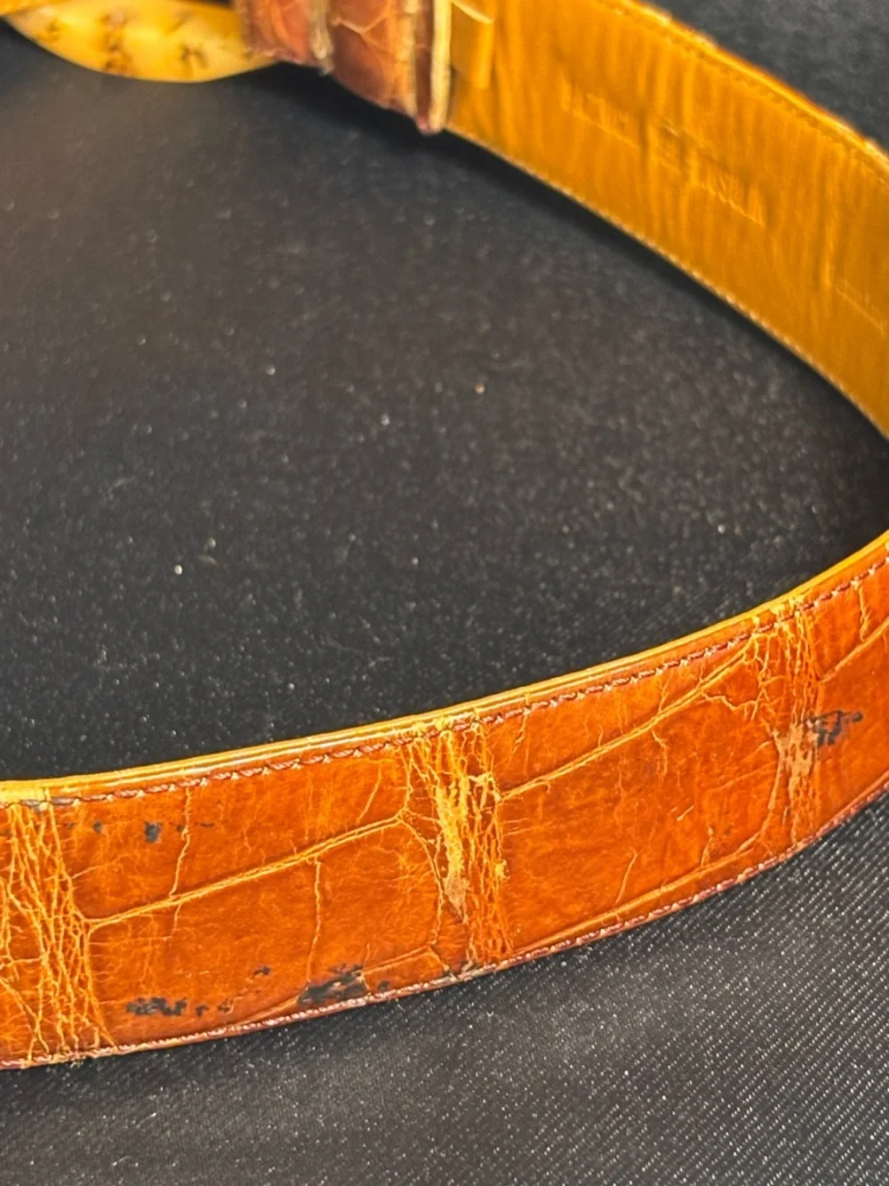 Vintage Rare Patricia Von Musulin Alligator Belt w/Bakelite? Buckle 36”x1.5”